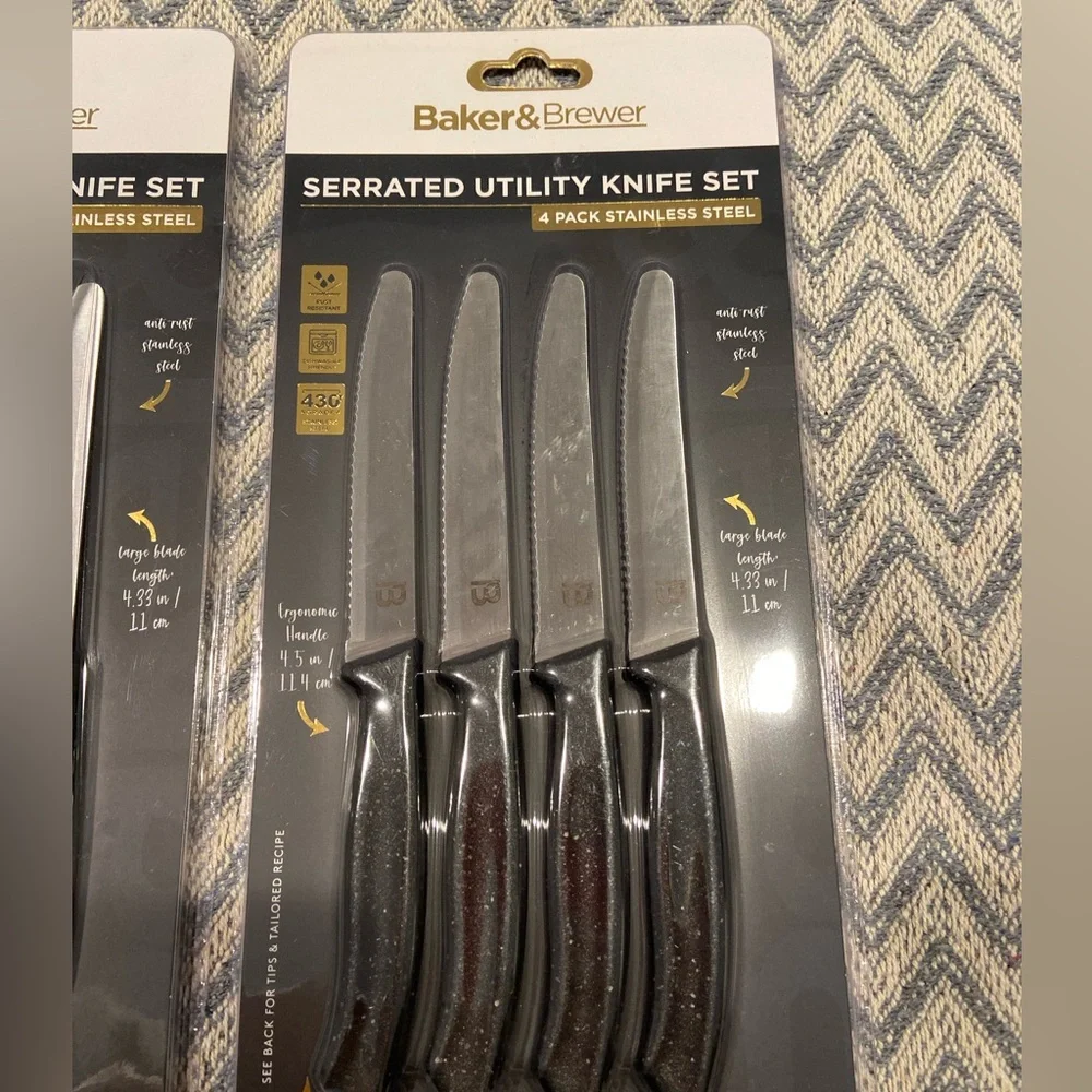 Baker & Brewer Serrated Utility Knife Set – 2 Packs (4 Knives Each)